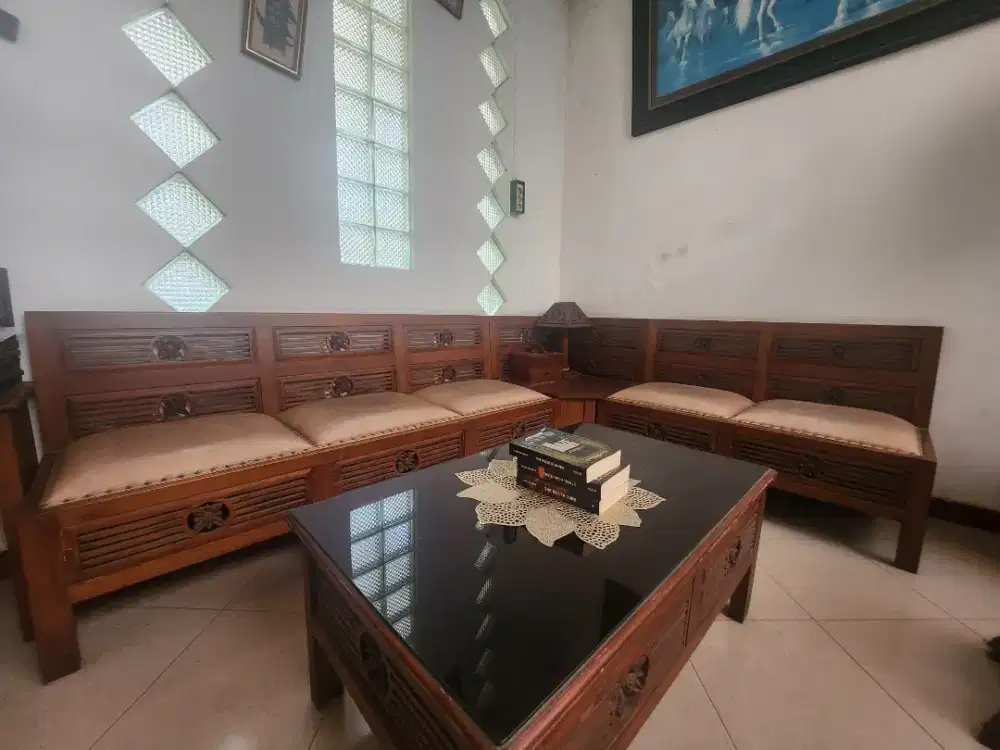 1 set Sofa + Meja tengah + Meja sudut Kayu Jati