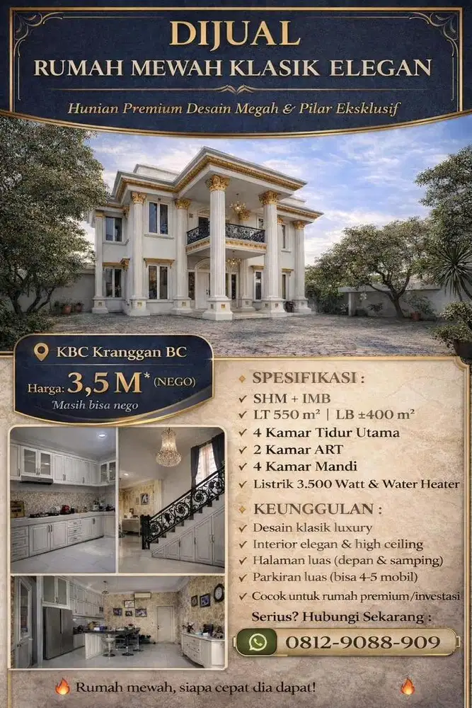 Rumah Mewah Klasik Elegan di KBC Kranggan | LT 550 | Siap Huni