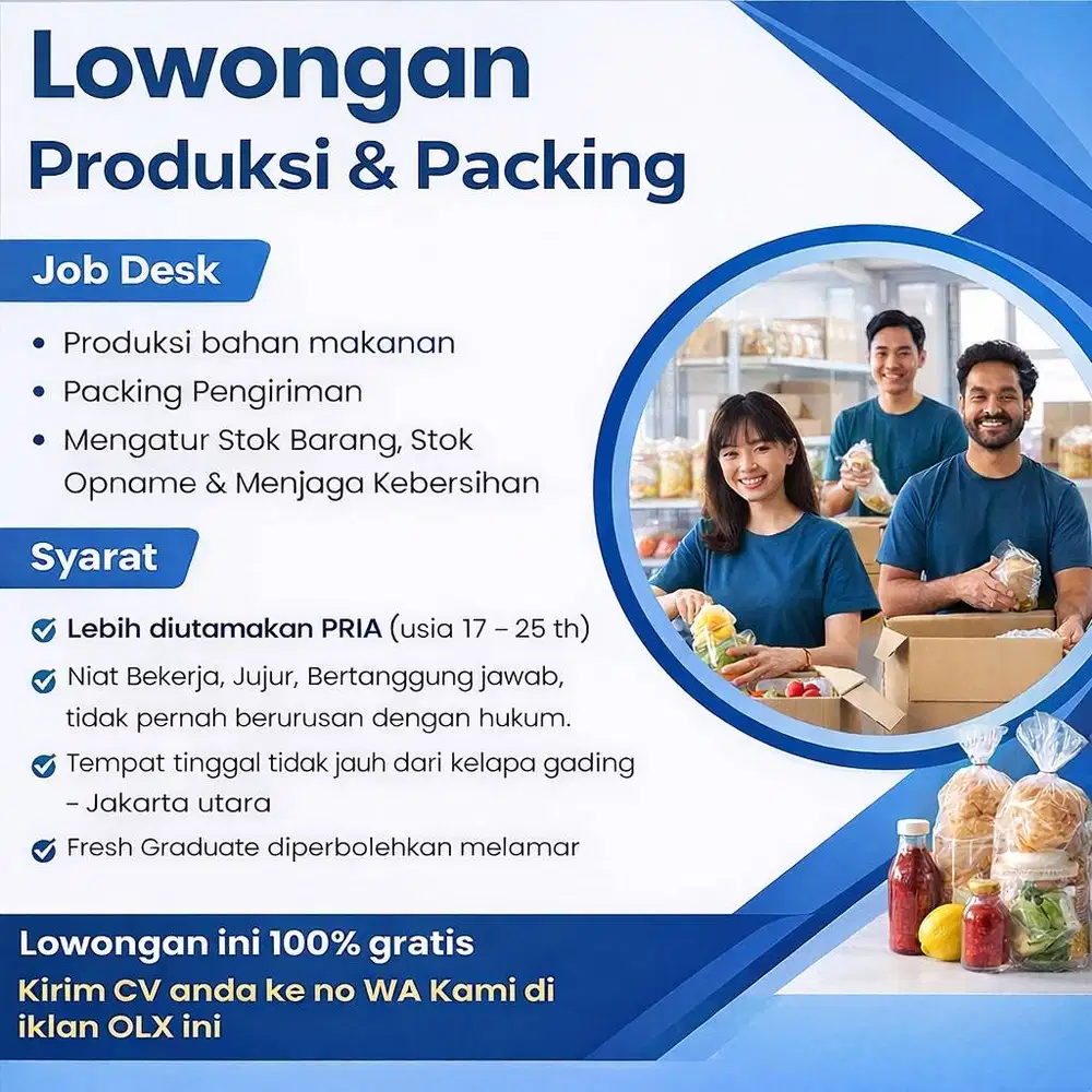LOWONGAN KARYAWAN PRODUKSI & PACKING - DI KELAPA GADING -JAKARTA UTARA