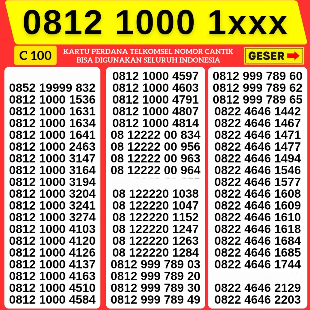 NOMOR CANTIK TELKOMSEL MURAH SERI 1000 BISA COD BAYAR DITEMPAT