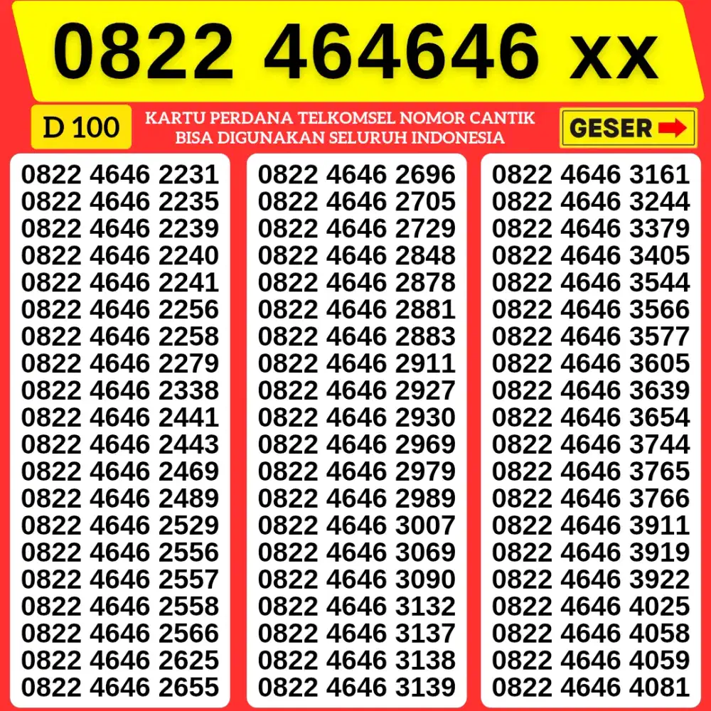 NOMOR CANTIK TELKOMSEL MURAH SERI 464646 BISA COD BAYAR DITEMPAT