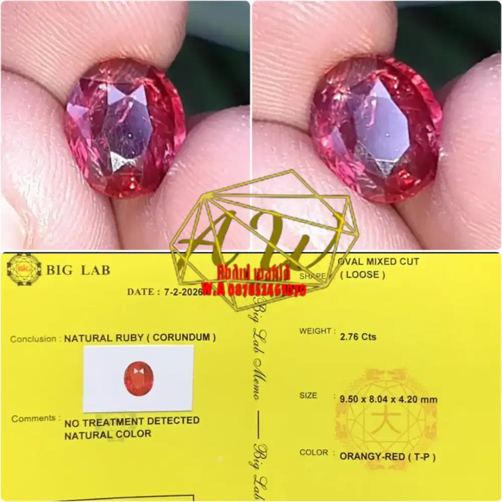 Hq natural ruby no heated 2.76carat top kristal best collection