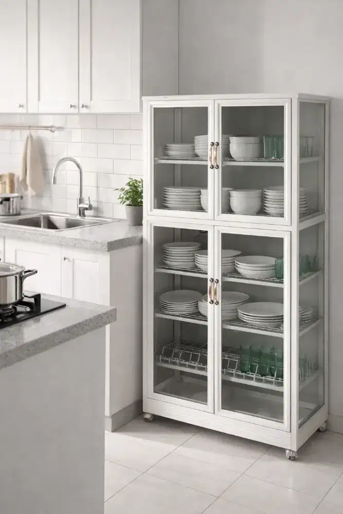 Rak Piring Aluminium Kaca Minimalis Murah – Siap Pakai malang