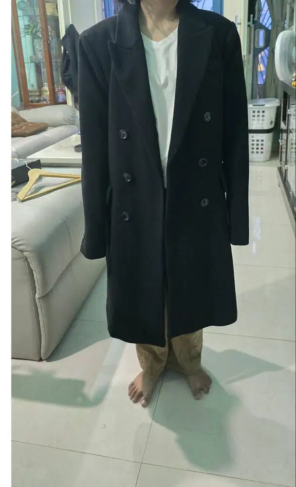 MANGO COLLECTION HANDMADE WOOL COAT IN BLACK XL