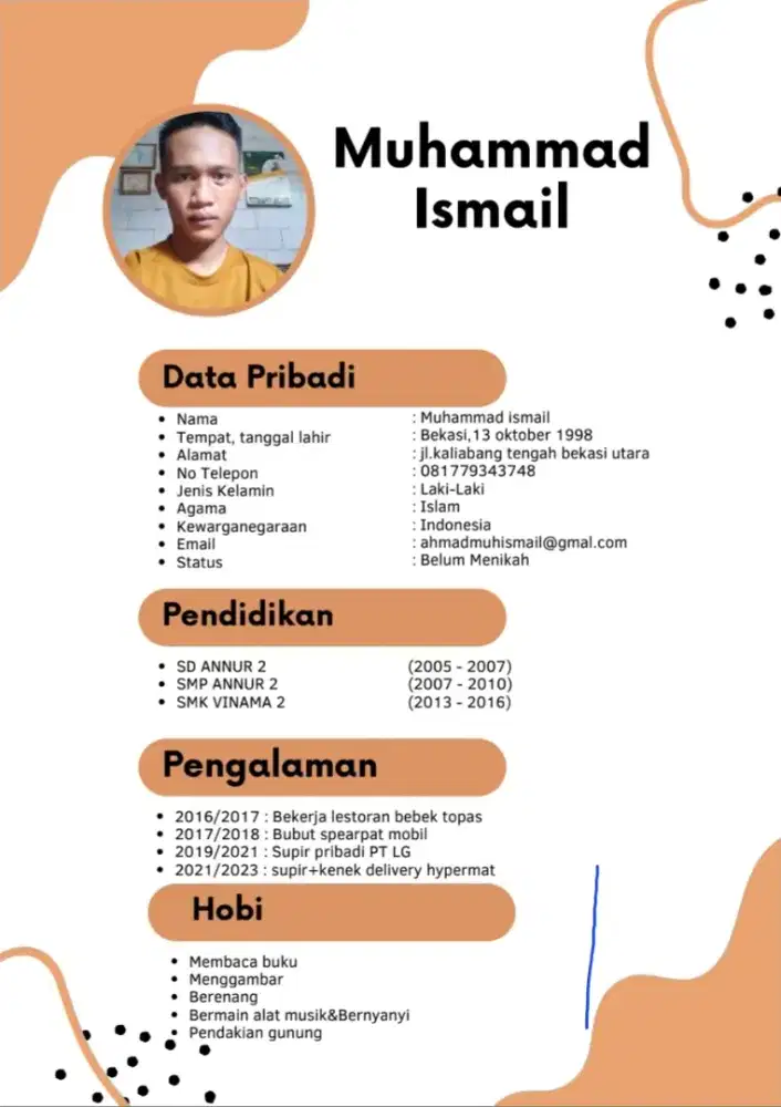 Saya sedang mencari pekerjaan sebagai driver/supir