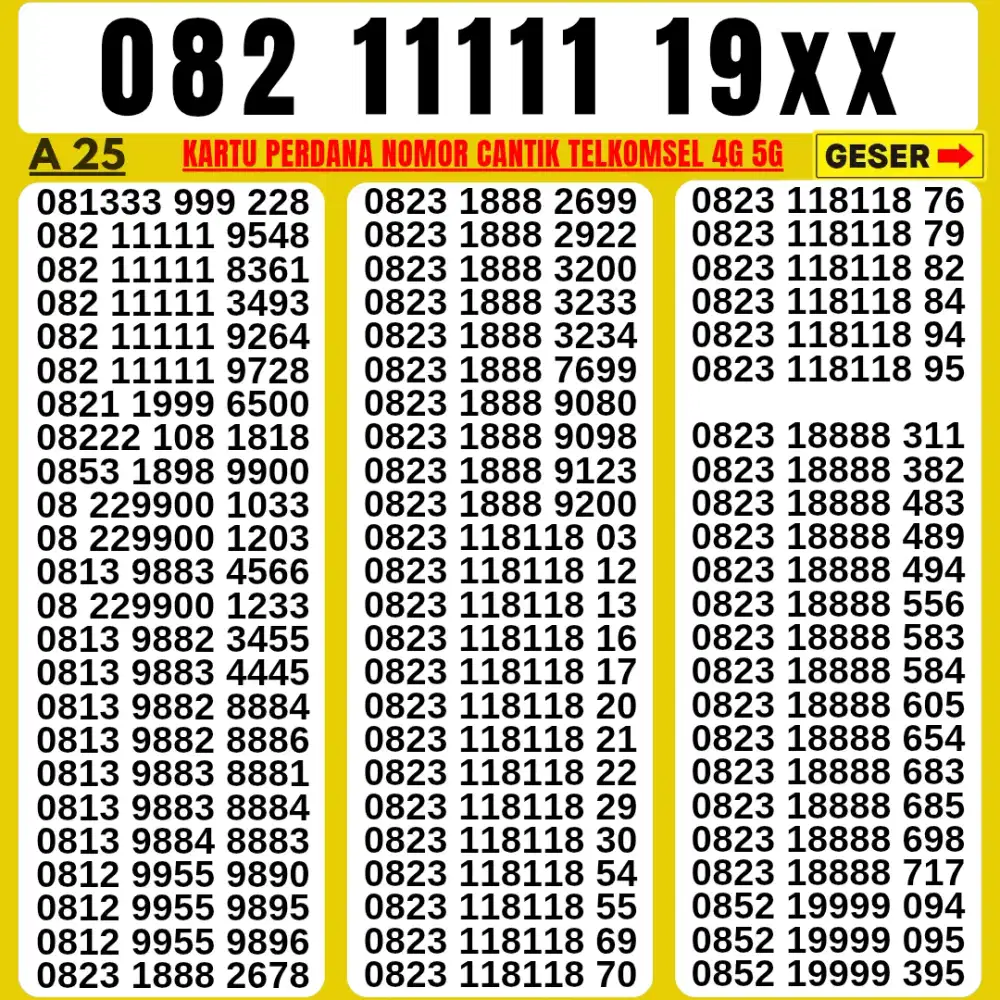 NOMOR CANTIK TELKOMSEL MURAH SERI 1111 BISA COD BAYAR DITEMPAT