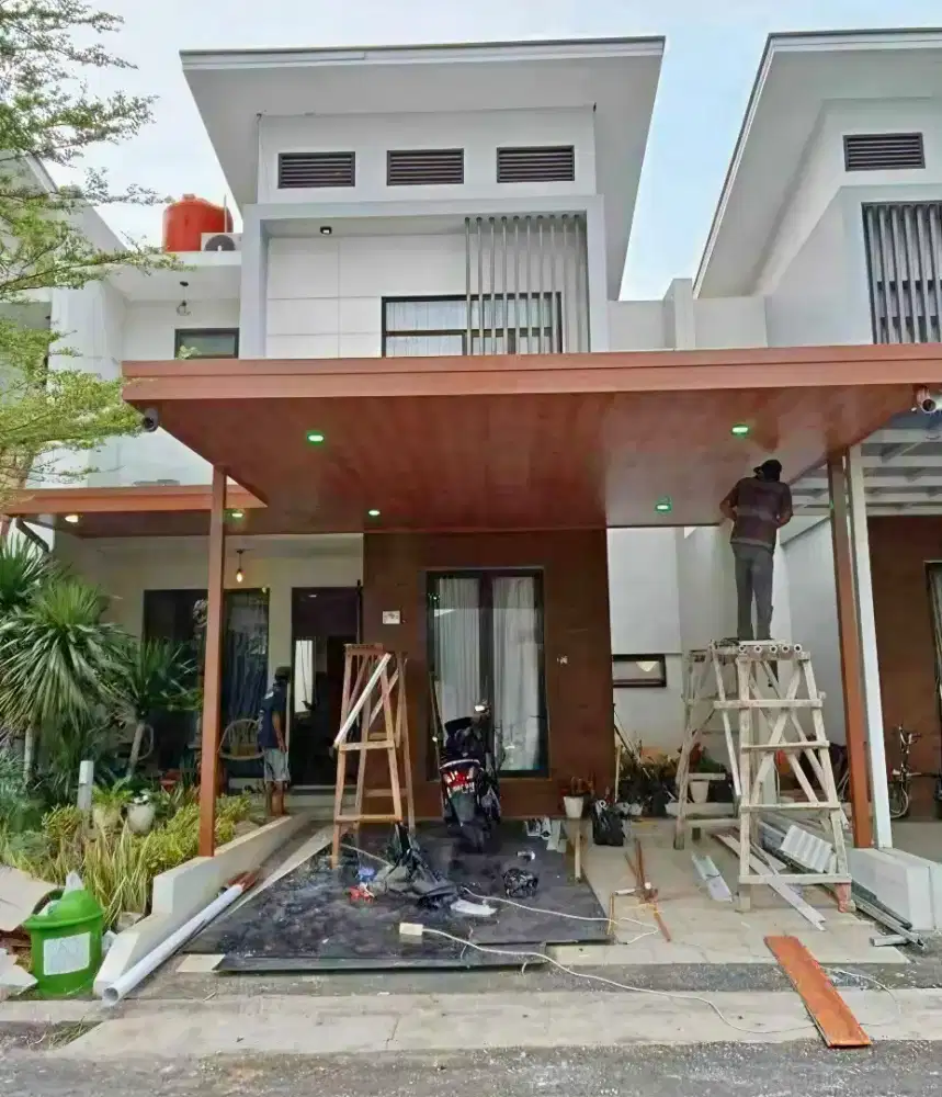 Pasang kanopi baja ringan plafon PVC