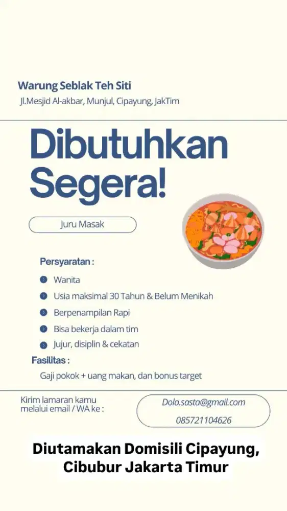 Lowongan Kerja Juru Masak Seblak