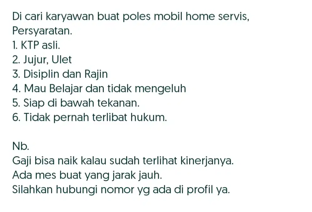 Lowongan Tukang Poles Mobil Panggilan