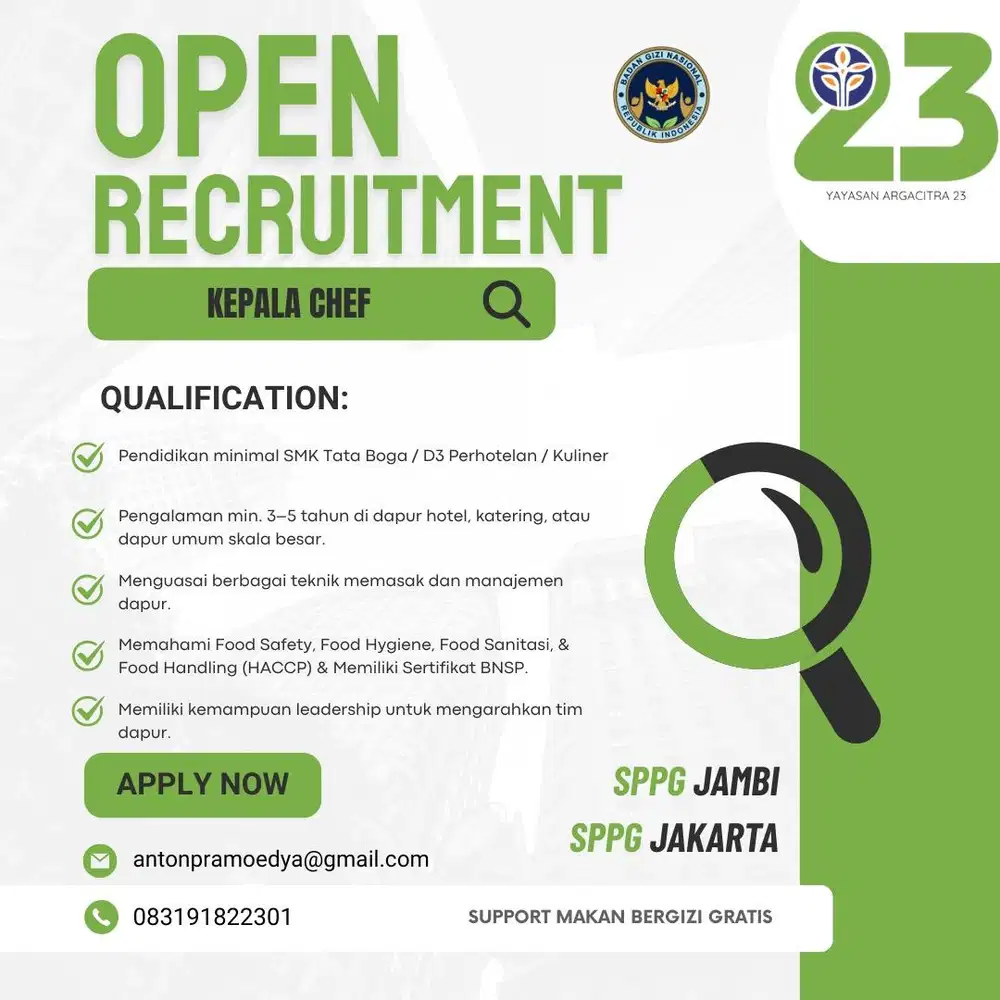 Dibutuhkan headchef berpengalaman