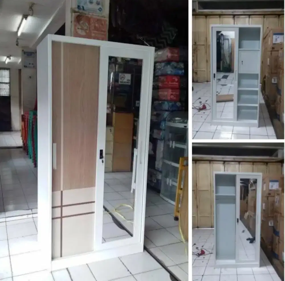 Lemari besi gantungan baju 2 pintu sliding