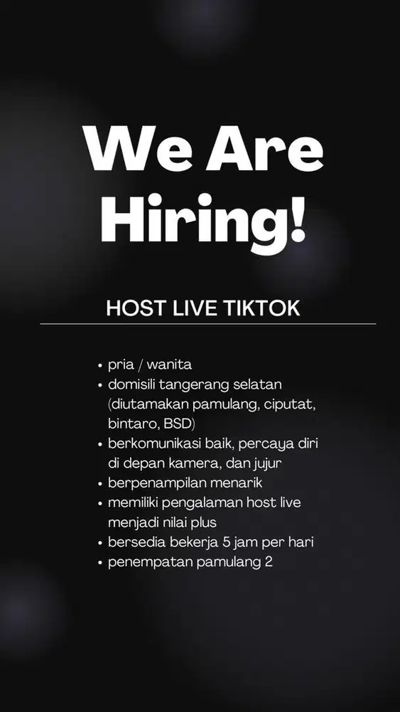 DIBUTUHKAN HOST LIVE TIKTOK