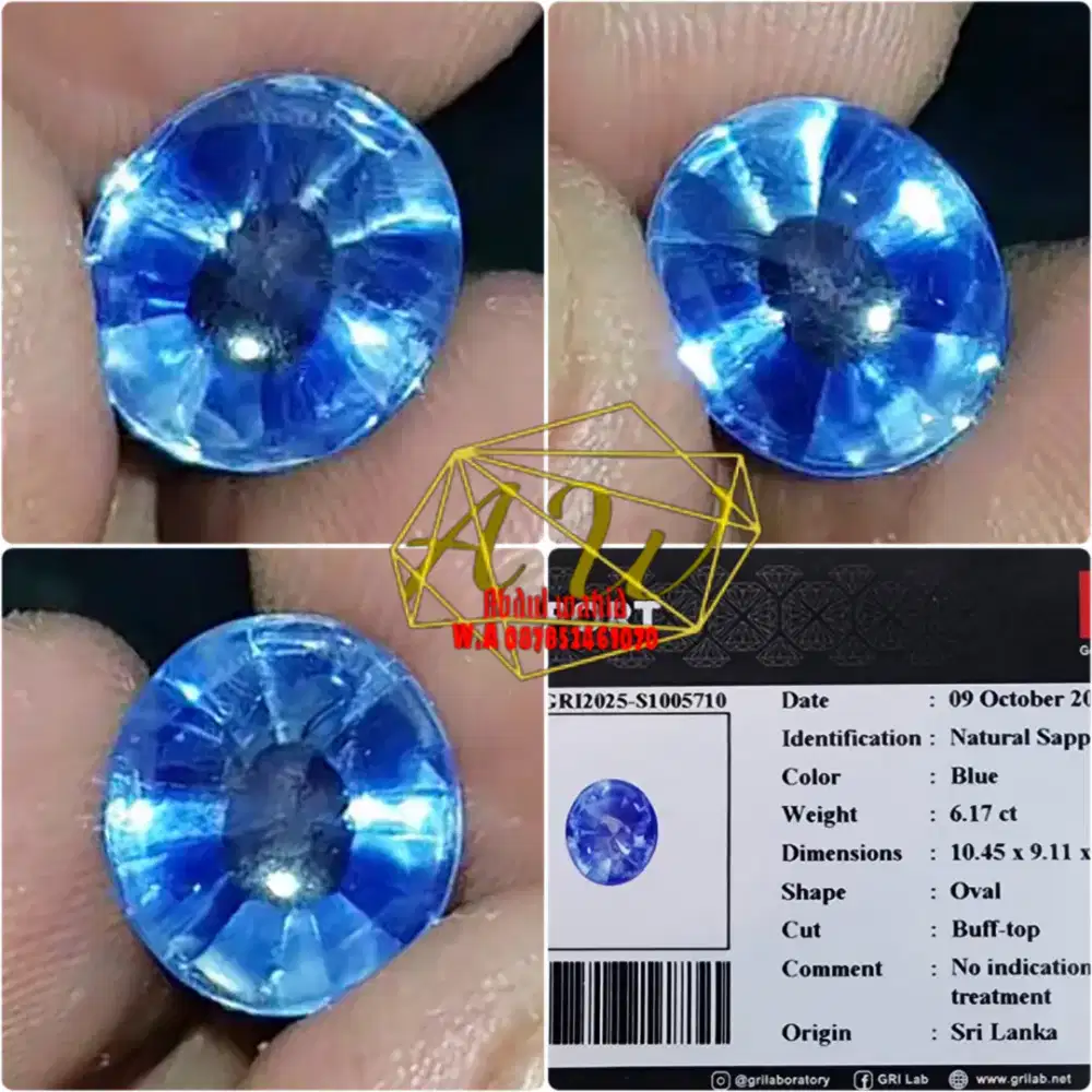 Hq natural blue sapphire no heated srilanka 6.17carat Ngair body glass