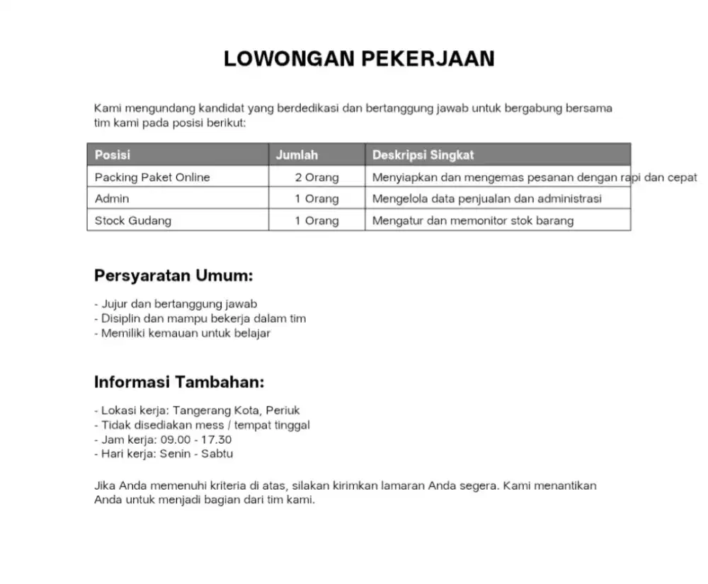 One stop motor open recruitmen..