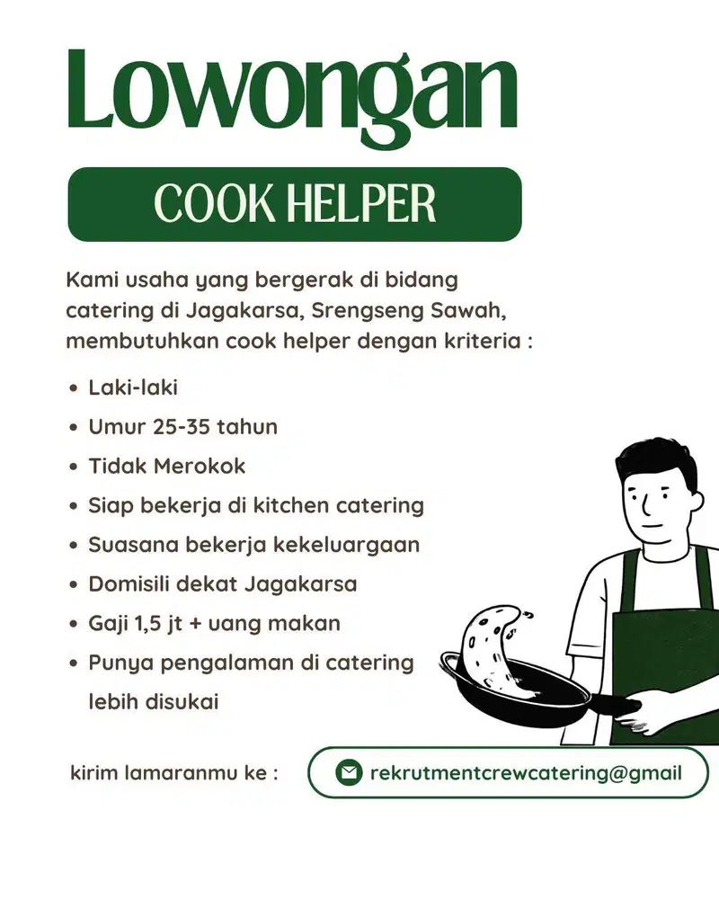 LOWONGAN COOK KITCHEN HELPER JURU MASAK