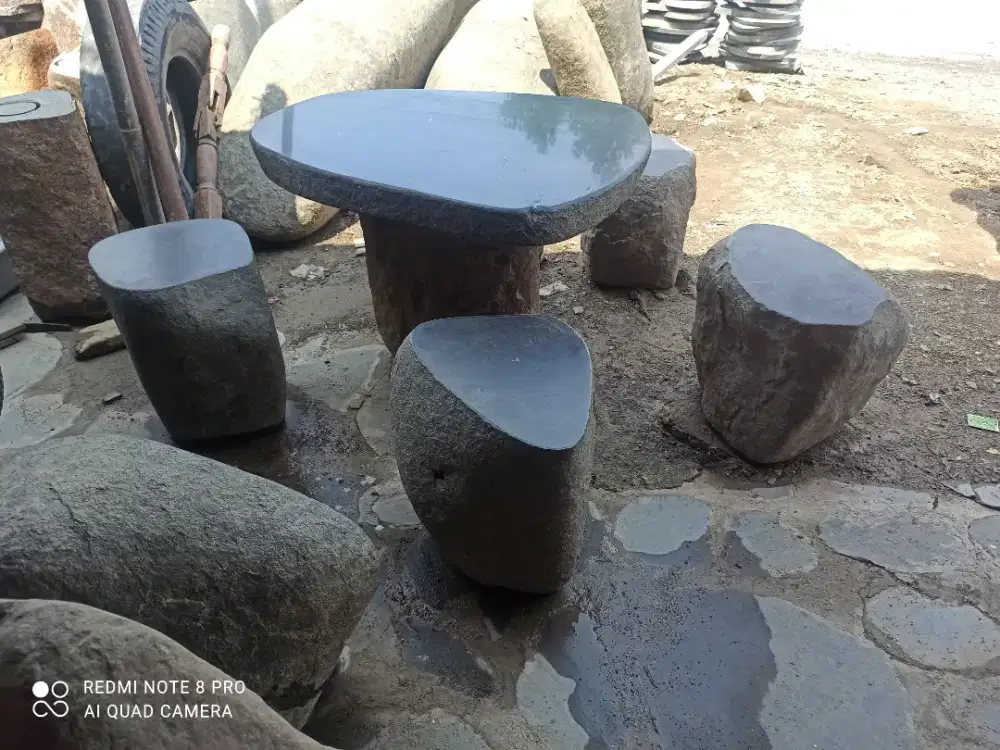 Kerajinan meja kursi set batu kali alami