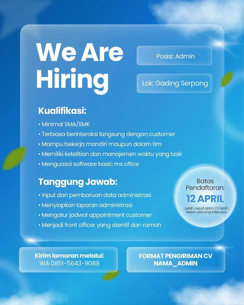 Dibtuhkan Admin dan Perawat Gigi