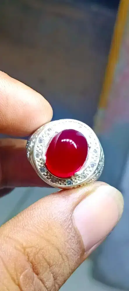 Natural Red Baron ring alpaka chroom perak size 8