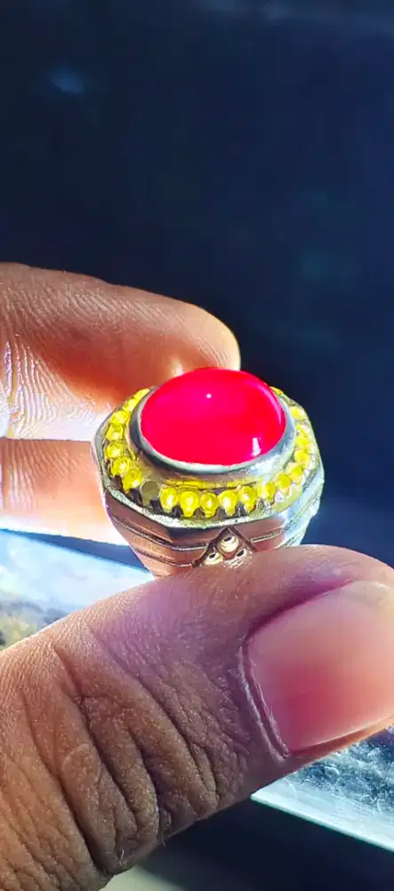 Natural Red Baron ring sepuh perak size 8