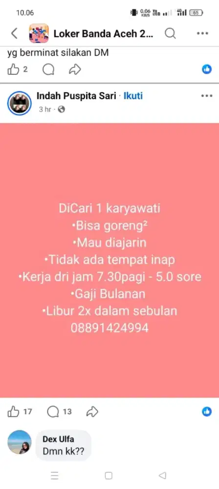 Dicari 1 karyawan di kantin