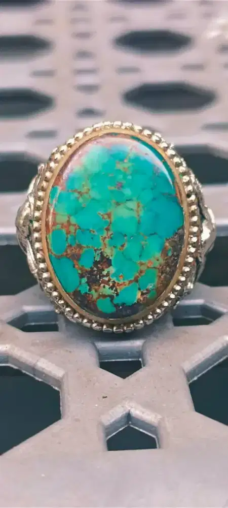 Batu Akik Cincin Pirus Persia Serat Emas Turquoise Jumbo 20x15mm