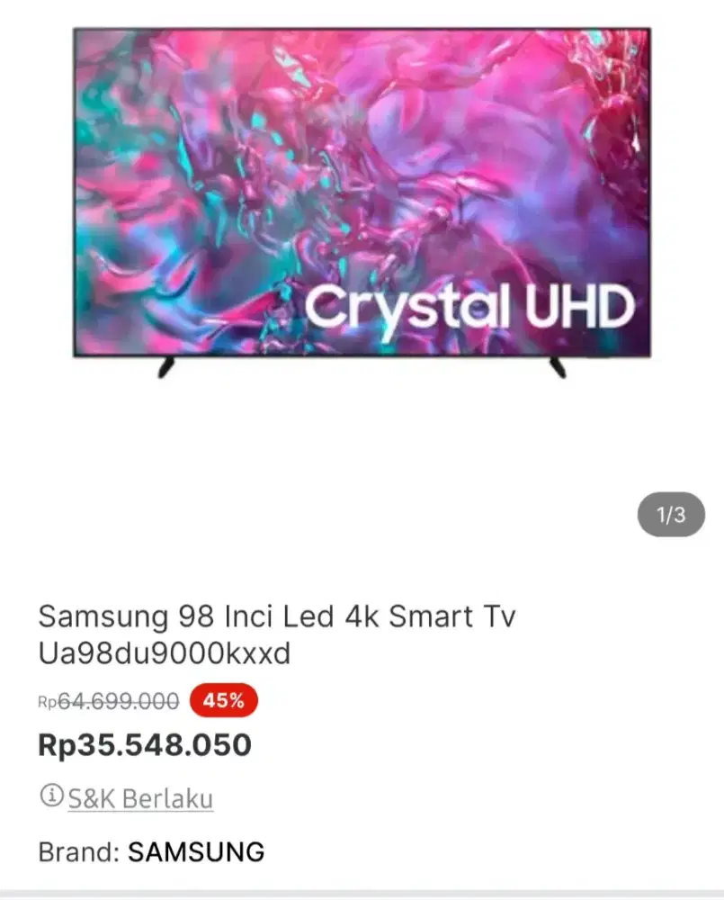 Tv samsung 98inch ready stok terbatas