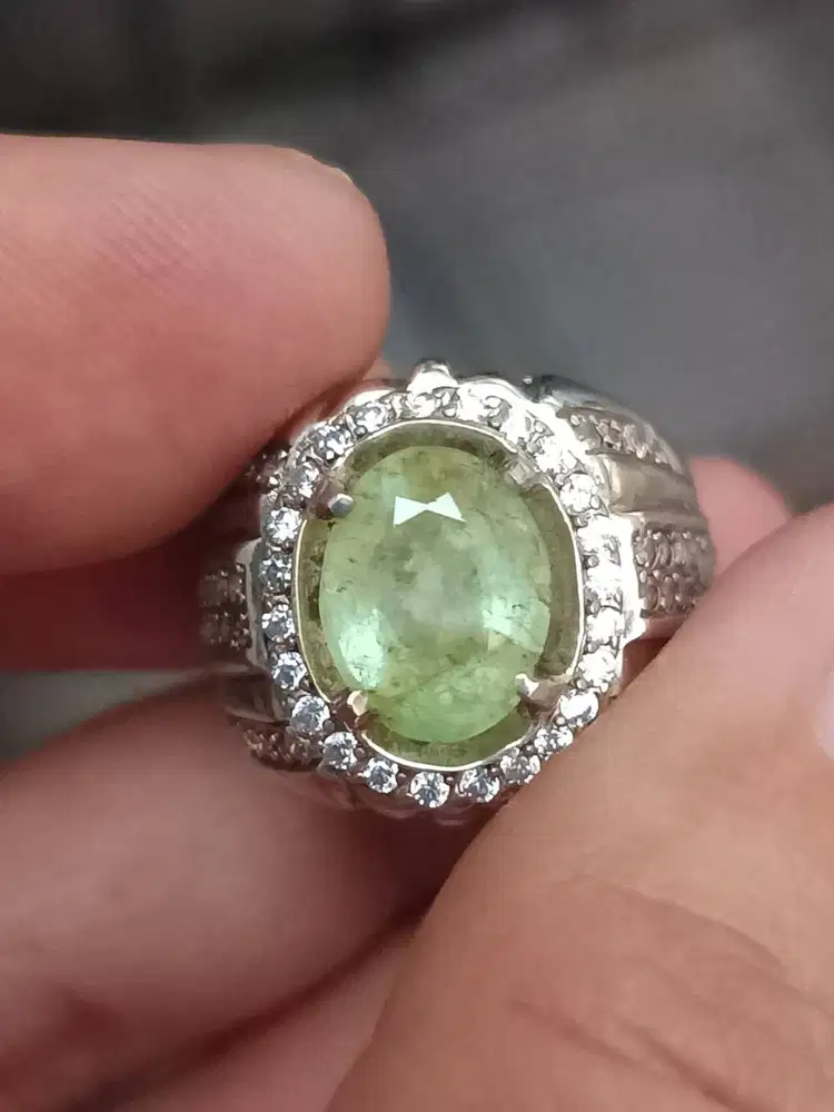 Cincin batu zamrud Emerald beryl 3.83 carat ring perak memo MRI Zambia