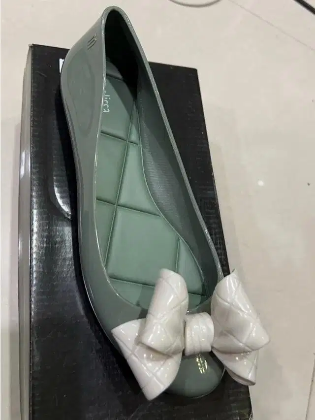 MELISSA green ribbon *FREE ongkir shope * NEW sepatu slop flat shoes