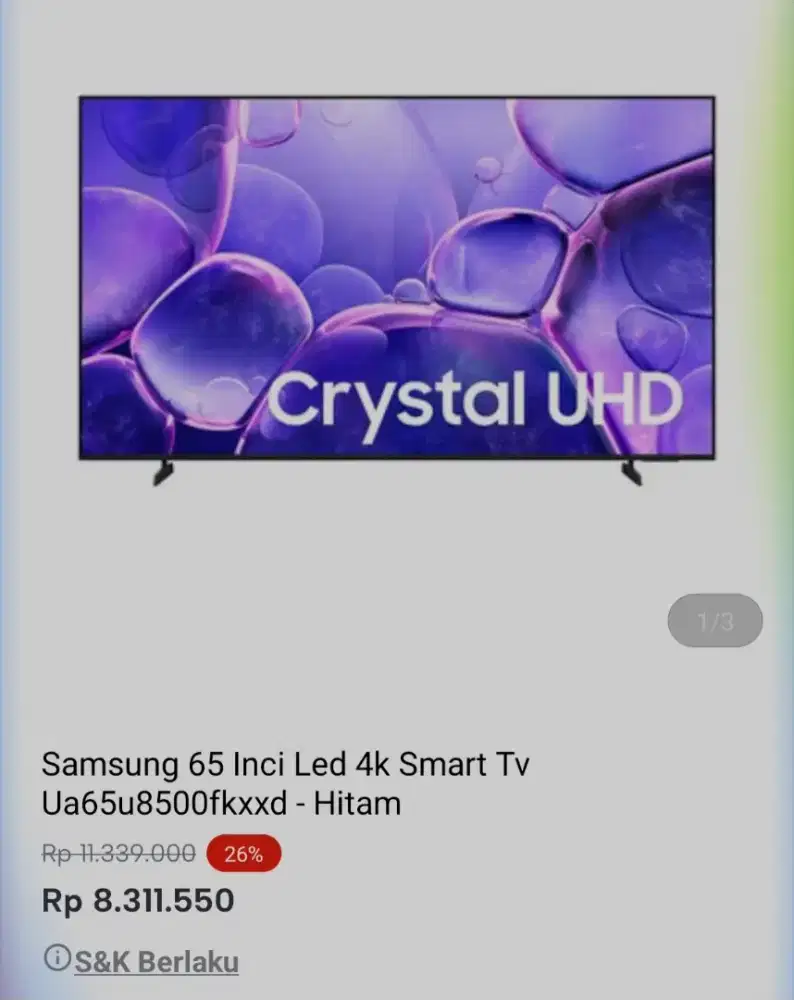 Samsung 65 inci led 4k smart tv ua65u8500
