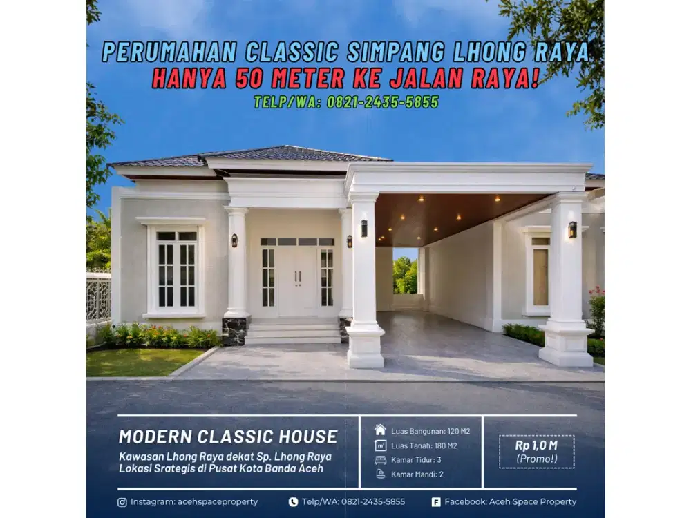 Dijual Rumah Classic di Lhong Raya Kota Banda Aceh - Dekat Simpang Lampu Merah Lhong Raya!