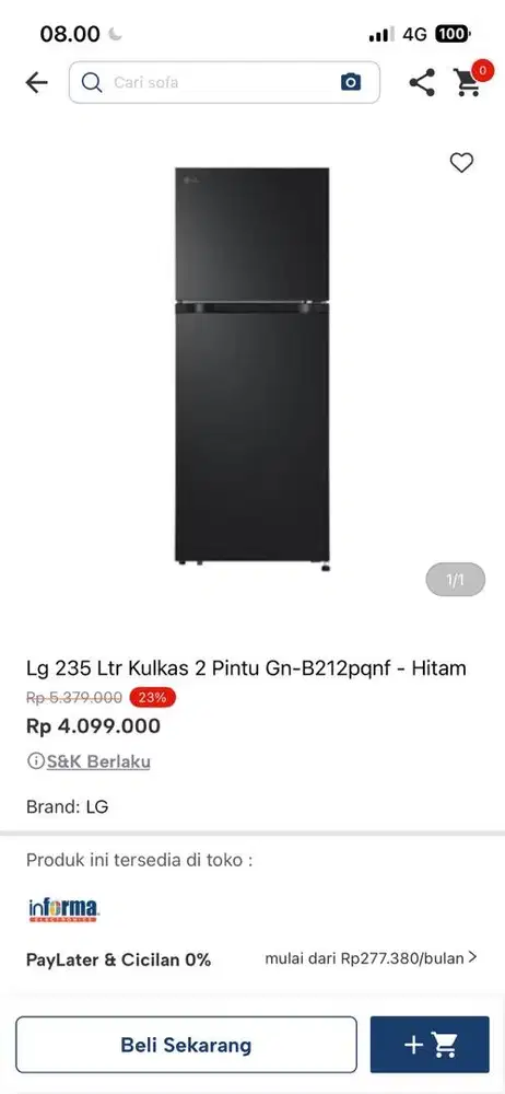 kulkas LG 2 pintu b212pqn