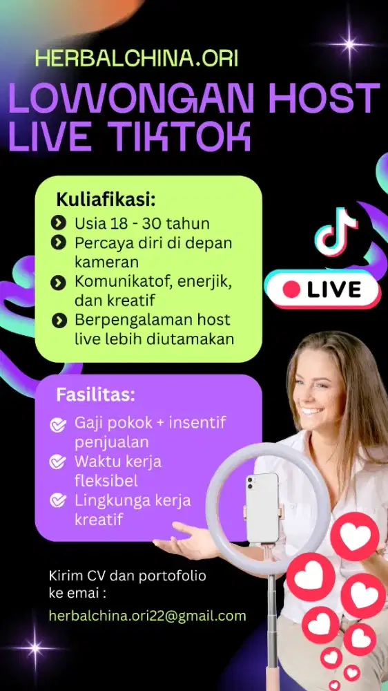 LOWONGAN HOST LIVE TIKTOK (PRODUK KESEHATAN)
