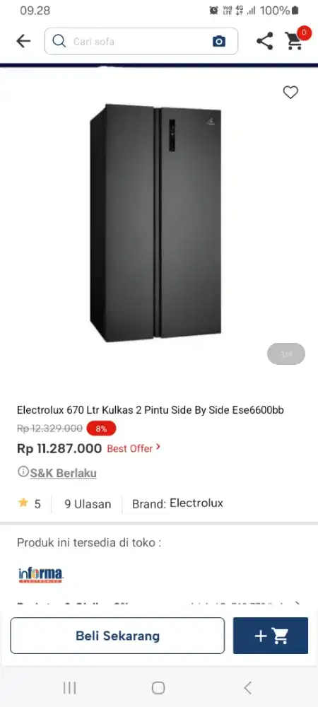 PROMO KREDIT ELECTROLUX 670 LTR KULKAS 2 PINTU SBS