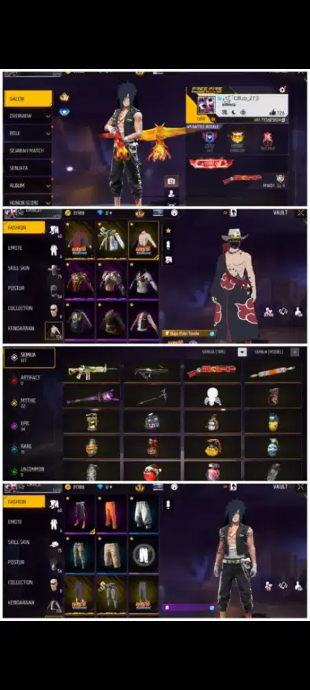 Ready akun ff spek sg opm polosan amanah dan terpercaya