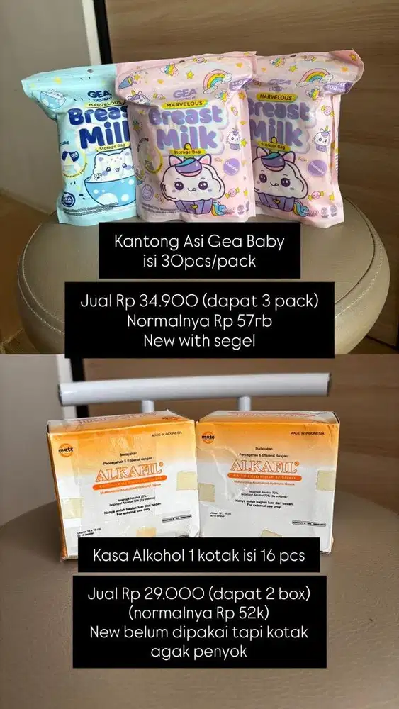 Kantong asi dan kasa alkohol