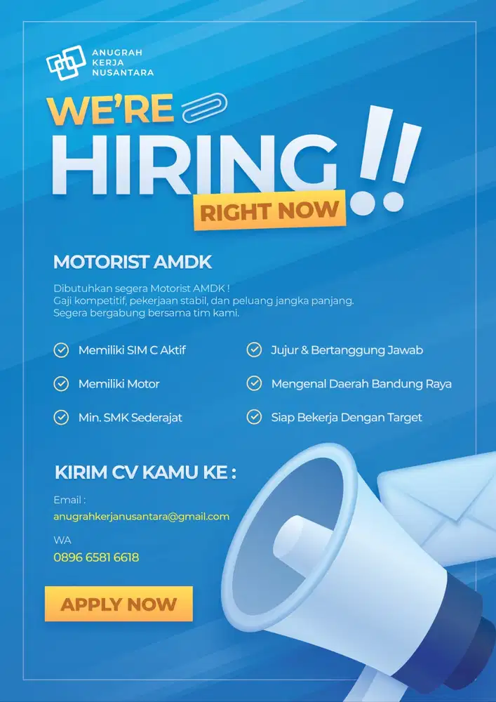 DIBUTUHKAN SEGERA MOTORIST UNTUK AMDK