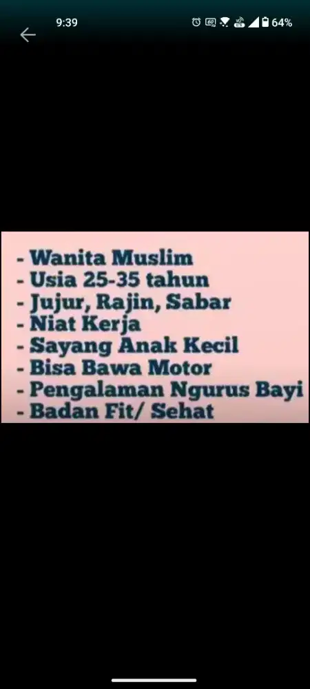 Dicari ART Menginap Momong Anak