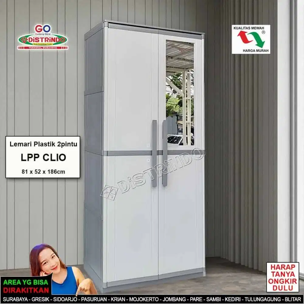 DISTRINDO Lemari Pakaian Plastik 2Pintu Full Rak + Cermin
