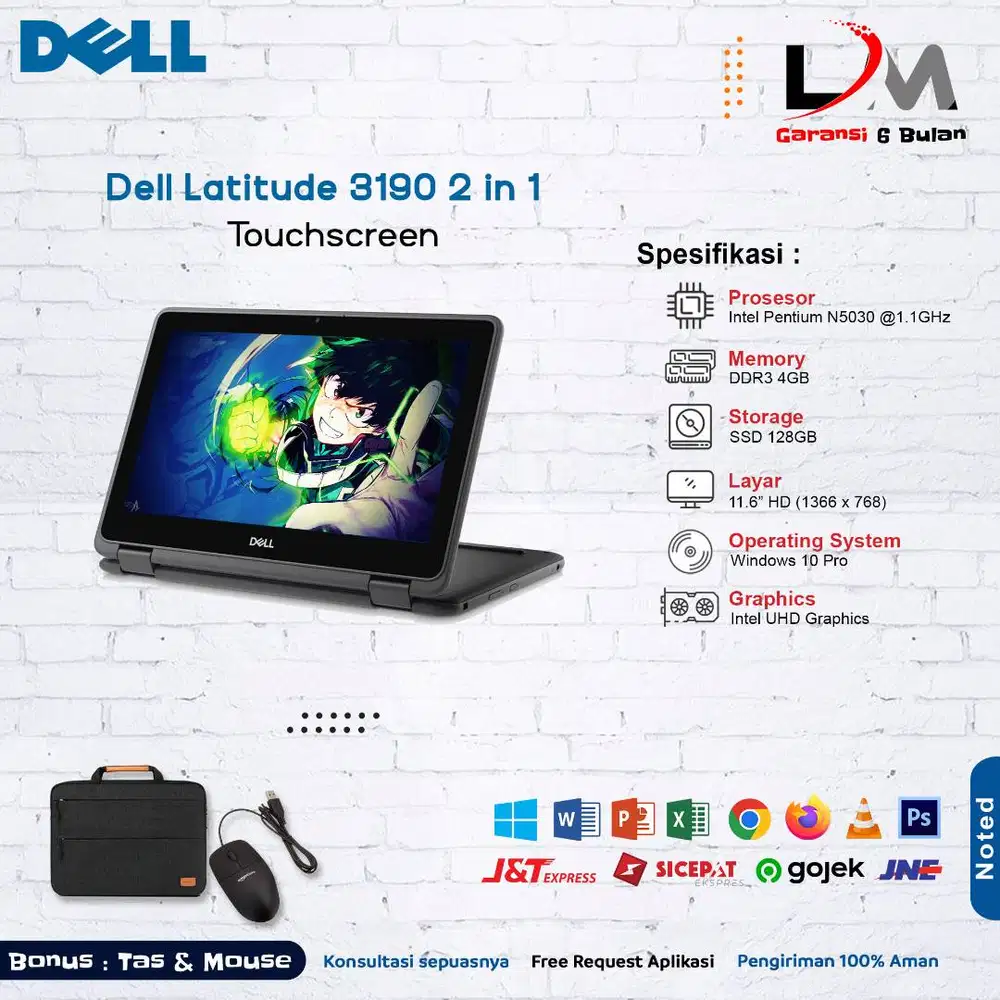 Dell Latitude 3190 2 in 1 Intel Pentium N5030 Ram 4GB Ssd 128GB Touch