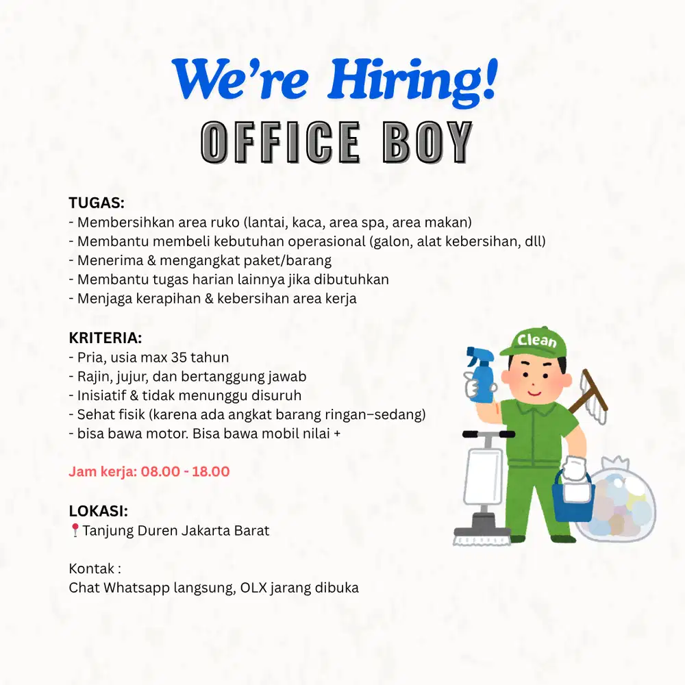 LOWONGAN KERJA OFFICE BOY TANJUNG DUREN