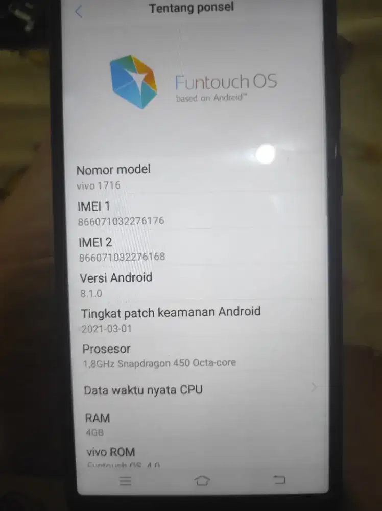 Vivo 1716/ V7+ , ram 4/64 gb. HP normal siap pakai