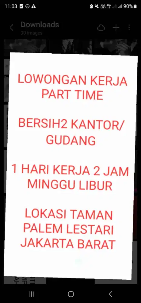 Lowongan kerja OB / ART / CLEANING SERVICE PART TIME