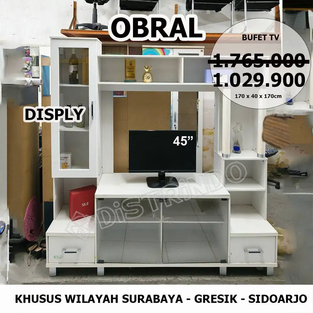 Bufet TV dengan Lemari Hias + Rak Pajangan Obral Disply Murah