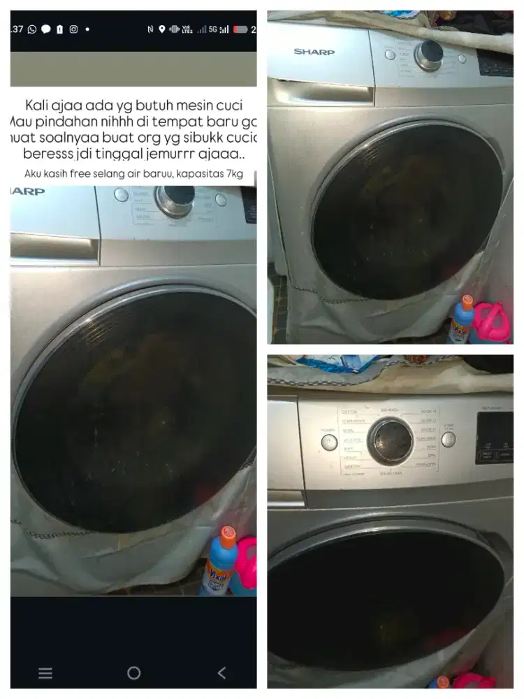 Dijual mesin cuci Sharp front loading kapasitas 7kg