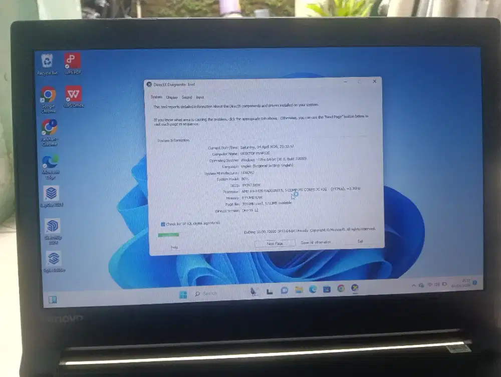 Laptop Lenovo ssd 256