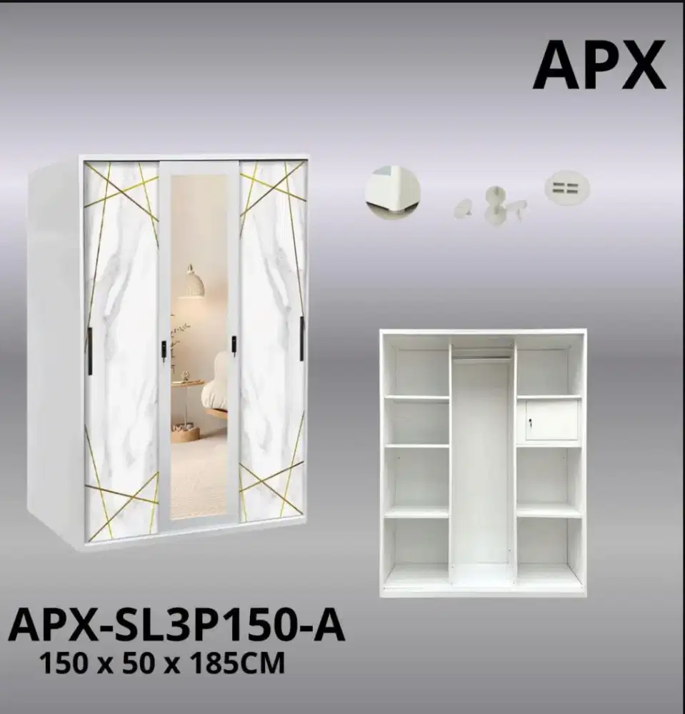 Lemari besi 3P laci 1 UK.120cm pintu geser