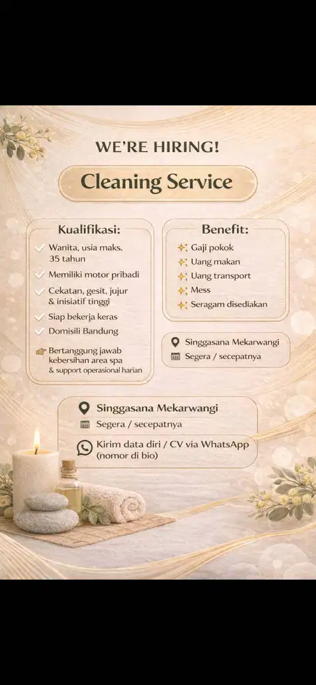 Lowongan Cleaning Service Wanita Bandung – Gaji + Mess