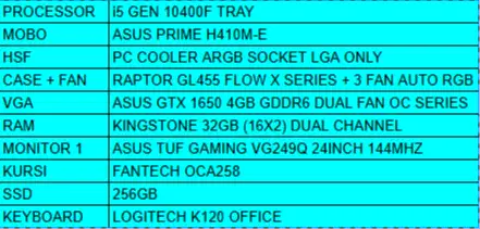 PC GAMING I5 GEN 10 RAM 32GB GTX 1650