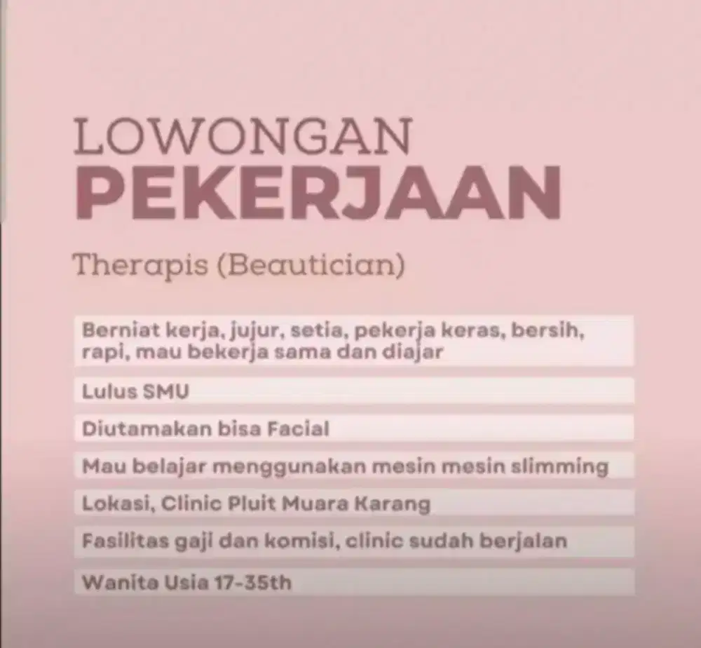 Dibutuhkan Beauty Therapis