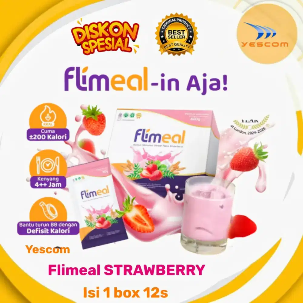 FLIMEAL STRAWBERRY 1 BOX 12 SACHET MINUMAN FIBER ORIGINAL HALAL BPOM